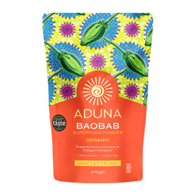 Aduna Baobab Superfruit Powder - 275-Grams front image; boosts immune system, increases energy release , improves skin health, supports gut health.