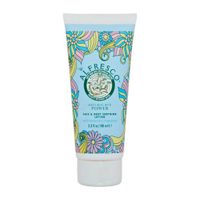 Alfresco Power Face & Body Soothing Lotion, 100ml blue plastic tube & white cap; Alfresco Power Face & Body Soothing Lotion 100ml is a hydrating, anti-bug bite lotion, perfect for travel. Formulated with 22 sustainably sourced botanical essential oils, this child-friendly, bug-repellent lotion protects, nourishes, and conditions your skin on the go.