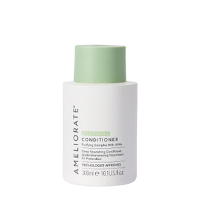 Ameliorate Soothing Conditioner 300ml in a white palstic tube with green cap; a rich, replenishing creamy conditioner that leaves hair nourished, shiny and more manageable without ever weighing it down.