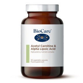 BioCare Acetyl Carnitine & Alpha Lipoic Acid - brown glass jar white label