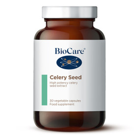 BioCare Celery Seed Extract - 30-Capsules brown glass jar white label; provides a potent source of celery seed for the relief of joint pain
