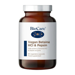 BioCare Betaine HCI & Pepsin - 90-Capsules brown glass white label: helps enhance digestion.