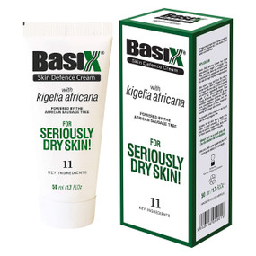 Basix Skin Defence Cream - 50-ml tube in a box; formulated with natural ingredients to target dry skin conditions and provide soothing relief in eczema, psoriasis and atopic dermatitis.