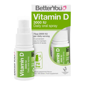 Better You Vitamin D 3000IU Oral Spray  - 15-ml in a white and green bottle; provides a high daily dose of oral vitamin D formulated to deliver through the soft tissues of the mouth for optimum absorption.