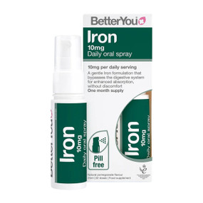 Better You Iron 10 Oral Spray - 25-ml green and white bottle; scientifically formulated to deliver iron directly into the bloodstream, bypassing primary processing by the gut