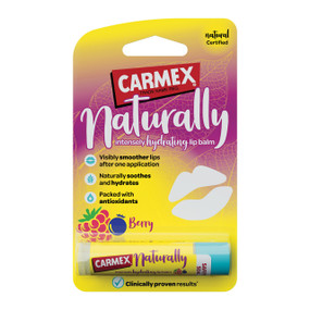 Carmex® Naturally Intensely Hydrating Lip Balm in berry flavour is ideal for dry lips & contains over 93% natural ingredients.