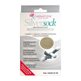 Cuxson Gerrard Silversock Trainer Sock Size 6-12, beige socks in a white and silver box;  suitable for men & women; ideal for poor circulation, Raynauds & for cold feet.