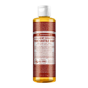 Dr Bronner's Eucalyptus Pure Castile Liquid Soap - 236-ml plastic bottle brown label; a gentle head to toe wash.