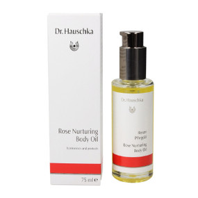 Dr Hauschka Rose Nurturing Body Oil - 75-ml bottle in a box; a delicate nourishing body oil which helps strengthen skin, while easing anxiety and exhaustion.