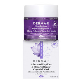 Derma E Advanced Peptides & Flora-Collagen™ Cryo-Gel Mask - white carton box & 56-Grams transparent glass jar white cap; luxurious, cooling gel mask restores and rejuvenates for younger-looking skin.