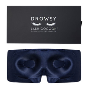 Drowsy eyelash protecting sleep Mask in midnight blue colour boxed; is designed for long natural lashes, lash extensions, and sleeping with zero-pressure on your lids.