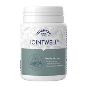 Dorwest JointWell - 100-Tablets white and grey plastic tube with white cap; previously known as Glucosamine & Chondroitin tablets for dogs and cats help support joint function and mobility.