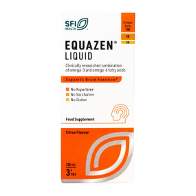 Equazen Children's Liquid Citrus - 200-ml bottle in a white & orange cardboard box; citrus flavoured liquid that is ideal for children or adults who have difficulty swallowing capsules