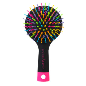 EyeCandy Rainbow Volume S Brush-black brush with a mirror on the back; featuring the S Curl brush teeth to make fine or thinning hair appear fuller, ease scalp irritation, detangle and leave your hair soft and shiny