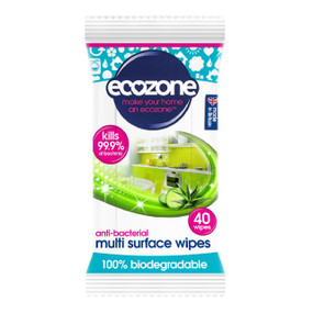 Ecozone Anti-Bac Multi Surface Wipes - 40-Wipes; has a fast-dry action formula, guaranteeing your surfaces are left clear, sparkling, sanitised and free from harmful bacteria