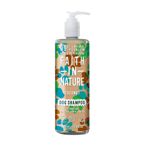 Faith In Nature Coconut Dog Shampoo - 400-ml plastic bottle; great for curly dogs with dry skin and coat, or coats lacking lustre.