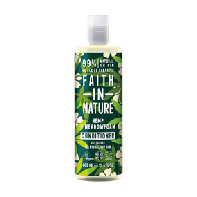 Faith In Nature Hemp & Meadowfoam Conditioner - 400-ml bottle plastic bottle; a volumising conditioner packed full of nourishing essential fatty acids which help condition, repair and volumise normal to damaged hair when activated by heat styling