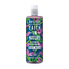 Faith In Nature Lavender & Geranium Body Wash - 400-ml bottle plastic bottle; harnesses the power of lavender & geranium essential oils to relax the mind and soothe the body