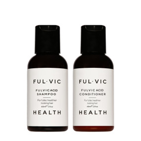 Fulvic Travel Duo - 2 x 60-ml -  featuring Fulvic Acid Shampoo and Fulvic Acid Conditioner, this travel-sized duo helps maintain lustrous, healthy hair while targeting hair loss, thinning, and shedding.
