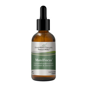 Good Health Naturally MaxiFocus Sublingual Drops: 120-ml bottle in an amber glass dropper bottle with a green label; a complete nutritional fomula for the health of your eyes, brain and body