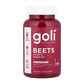 Goli® Nutrition Beets Cardio 60 Gummies in a burgundy plastic tube & white cap;  Beetroot extract in a gummy for circulatory health