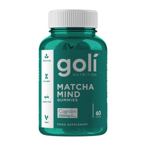 Goli Nutrition Matcha Mind, 60 Gummies in a green plastic tube & white cap;