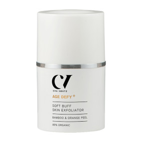 Green People Age Defy+ Soft Buff Skin Exfoliator - 30-ml  white bottle; delivers three-way exfoliation to dramatically improve skin smoothness, leaving your skin softer, nourished and glowing