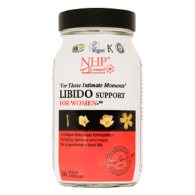Natural Health Practice Libido Support - 60-Capsules white glass bottle with black lid; a special nutritional formula for an enjoyable sex life.