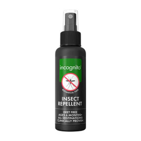 Incognito Insect Repellent Spray - 100-ml black spray bottle; contains the maximum amount of Citronella that’s blended with Eucalyptus to make us ‘invisible’ to mosquitoes and other bugs that bite