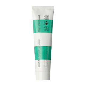 Kingfisher Mint Toothpaste With Fluoride - 100-ml  green and white  tube; designed to help leave the mouth feeling minty fresh and naturally clean.