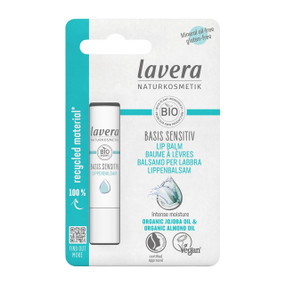 Lavera Basis Sensitiv Lip Balm - 4.5-Grams  push up tube; with Beeswax, Organic Jojoba and Shea Butter delivers intense nourishment to dry, chapped lipsLavera Basis Sensitiv Lip Balm - 4.5-Grams front image; with Beeswax, Organic Jojoba and Shea Butter delivers intense nourishment to dry, chapped lips