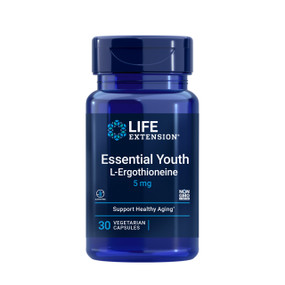 Life Extension Essential Youth L-Ergothioneine, 5-mg 30-Capsules blue bottle; a powerful anti-ageing & longevity nutrient