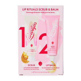 Lanolips Lip Rituals Scrub & Balm - Strawberry - 2 x 10g scrub and lip balm in a cardboard box