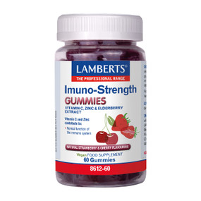 Lamberts Imuno-Strength 60 Gummies - in a transparent tube & white label; Support immune function with Lamberts Imuno-Strength® Gummies, packed with antioxidant-rich elderberries, Vitamin C and Zinc.