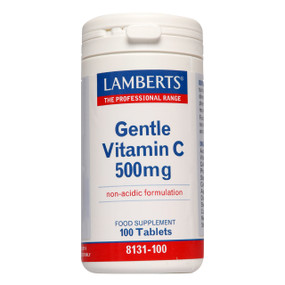 Lamberts Healthcare Gentle Vitamin C 500mg - 100-Tablets white tub; a non-acidic form of vitamin C that is gentle on the stomach