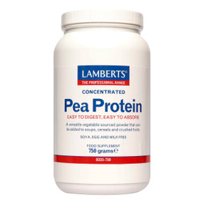Lamberts Healthcare Pea Protein Powder - 750-Grams white tub; a highly concentrated protein product sourced from yellow peas