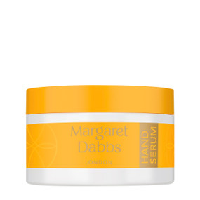 Margaret Dabbs London Intensive Anti-Ageing Hand Serum - 35-ml white plastic tub with yellow label and yellow lid; is an over-night treatment that has been formulated to plump, firm and protect the skin whilst leaving hands silky, smooth and replenished.