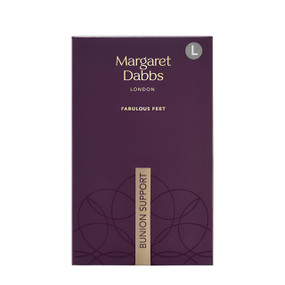 Margaret Dabbs London Bunion Support Left Foot - 1-Pack front image purple carton; helps alleviate pressure on the big toe joint and encourage normal alignment, also great if you are worried about developing bunions