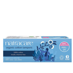 Natracare Organic Super Plus Tampons - 20-Pack box; made with 100% organic non-bleached cotton to offer soft, comfortable protection.