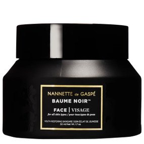 Nannette De Gaspé Baume Noir Face - 50-ml black tub with black lid and black and gold label; an effective anti-wrinkle cream that comes in a decadent, velvety texture and leaves skin looking replenished and youthful – with a beautiful soft-focus finish.