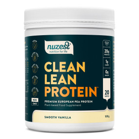 Nuzest Clean Lean Protein -Smooth Vanilla - 500-Grams white tub with green label; Contains all nine essential amino acids and provides the building blocks for vitality, repair, recovery and muscle growth and particularly high in glutamine – an amino acid that is essential for post-exercise recovery and the prevention of muscle loss as we age