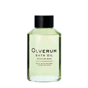 Olverum Bath Oil, 60 ml, in a transparent glass bottle with black cap; Olverum luxurious bath oil combines aromatic, pure essential oils to relax, calm and de-stress