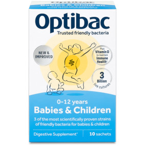OptiBac Probiotics For Babies & Children - 10-Sachets blue box; supports your childrens immune system.