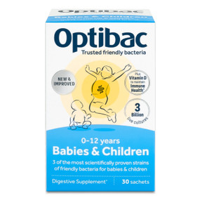 OptiBac Probiotics For Babies & Children 30 Sachets - 30-Sachets white and blue box; contains selected probiotic strains suitable for children