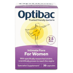 OptiBac Probiotics For Women - 30-Capsules purple box; may help prevent intimate concerns in women.