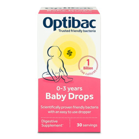 OptiBac Probiotics For Your Baby - 10-ml white and pink box; a high quality live culture probiotic liquid drops designed especially for babies and young children.