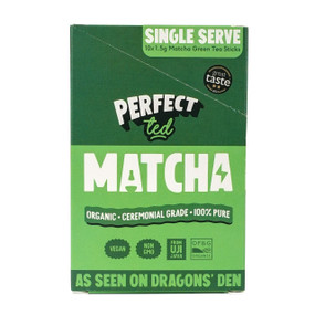 PerfectTed Organic Matcha Green Tea Sticks - 10 x 1.5-Gram Sachets green pouch; rich in amino acids, antioxidants, and slow-release caffeine for optimized all-day energy. Pre-measured sachet that is ideal for taking with you while you are on the go