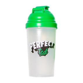 PerfectTed Shaker Mate- ckear plastic with green lid; features a gauze top that effectively breaks up clumps, ensuring a perfectly blended texture