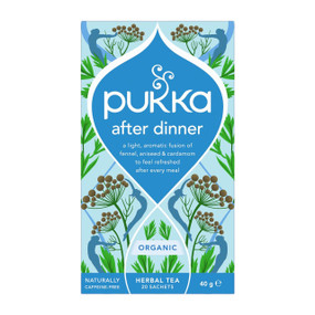 Pukka Herbs After Dinner Tea - 20-Tea Bags white and blue box - designed to support digestion and promote relaxation