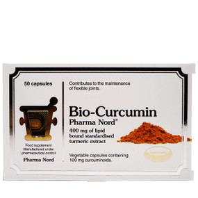 Pharma Nord Bio-Curcumin - 400-mg 50-Capsules white carton box; Curcumin have been shown to reduce inflammation in the body.